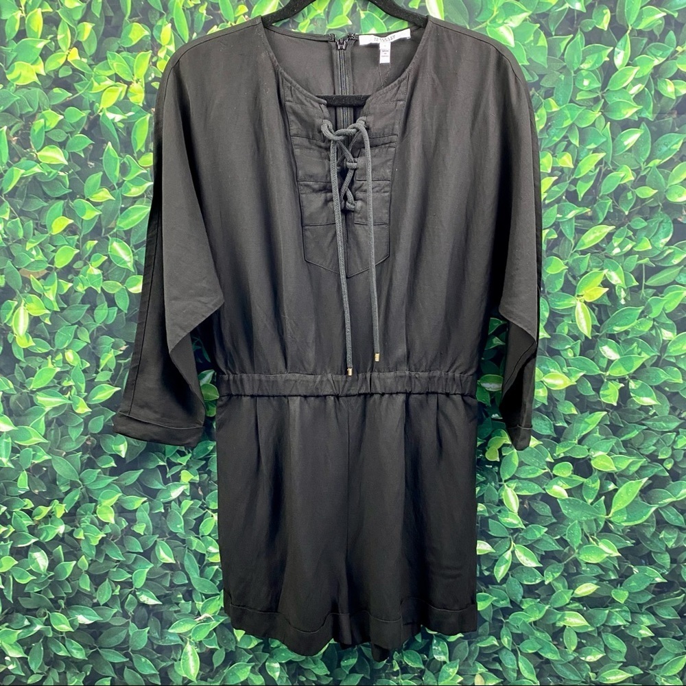 DEREK LAM 10 CROSBY black lace up linen blend romper size 10